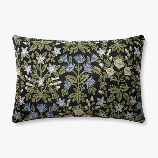 Mughal Rose Black 13x21" Embroidered Pillow