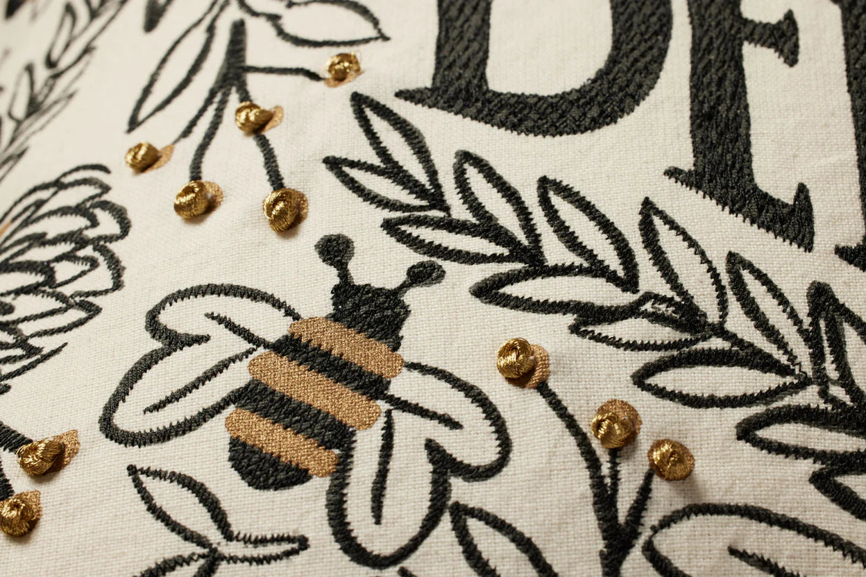 BEE'S Knees Black & Gold 22"x 22 Embroidered Pillow