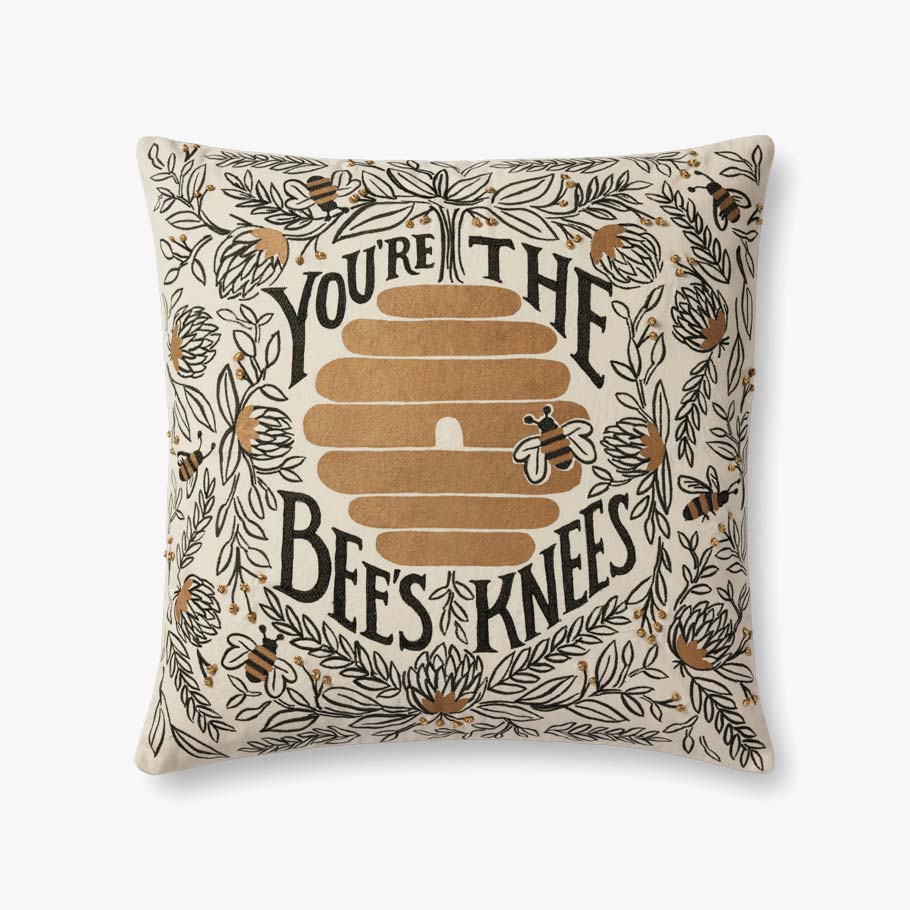 BEE'S Knees Black & Gold 22"x 22 Embroidered Pillow