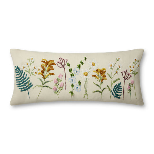 Floral 13x35 Embroidered Linen Pillow