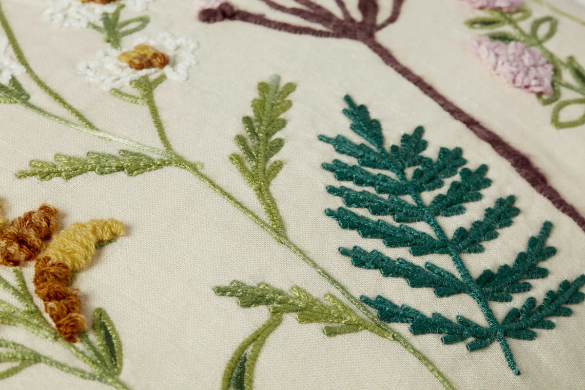 Floral 13x35 Embroidered Linen Pillow