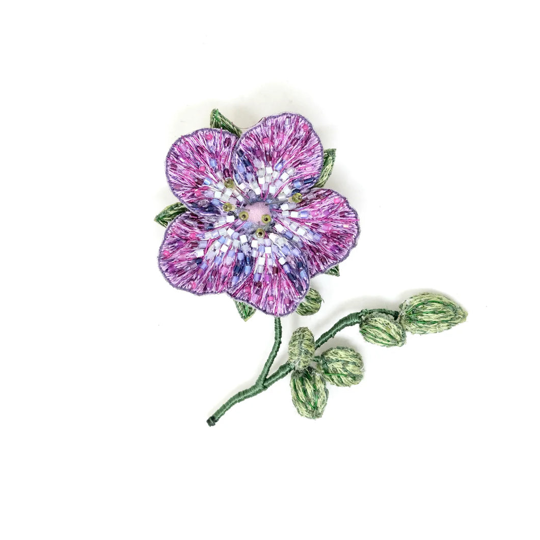 Purple Geranium Brooch Pin