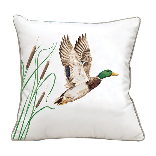 In Flight Mallard & Cattails Pillow