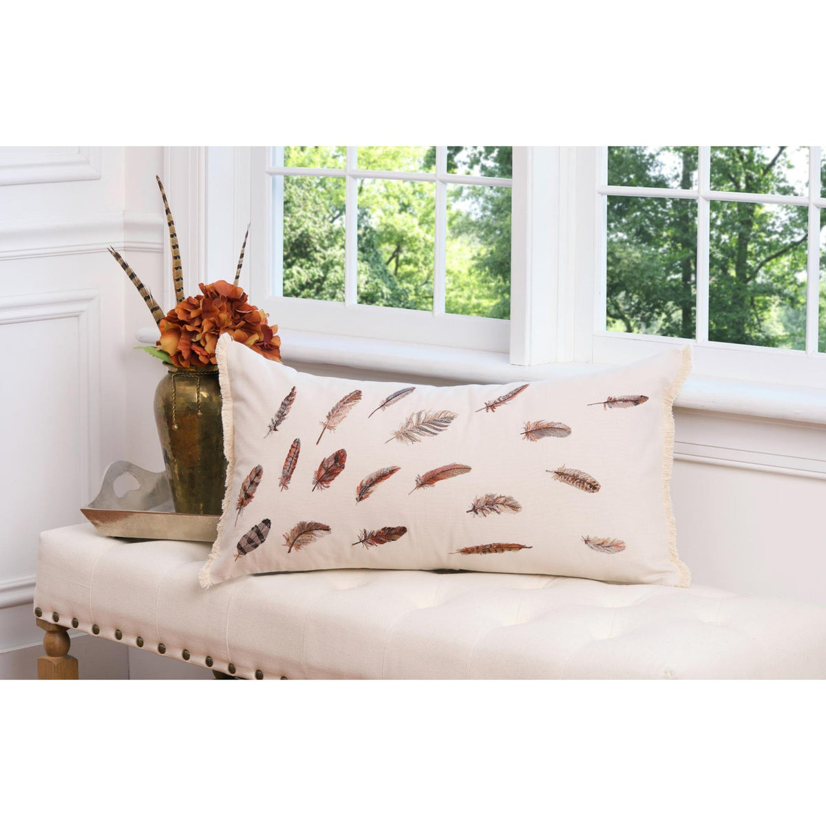 Feather Pattern Lumbar Pillow, 14x26"
