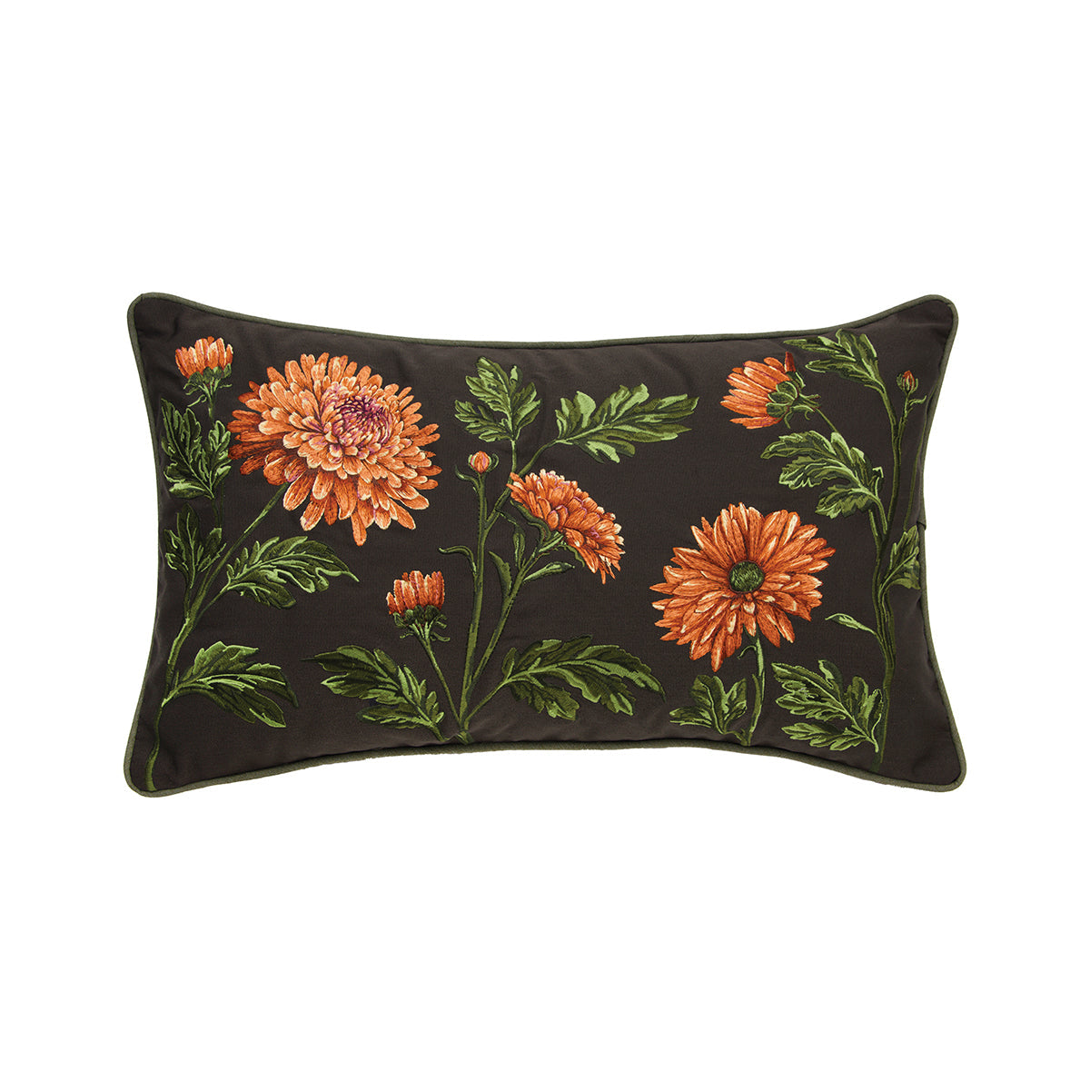 Mums Lumbar Indoor/Outdoor Pillow, Ebony, 12x21"