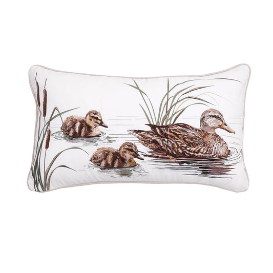 Mallard & Chicks Indoor Outdoor Lumbar Pillow, 12x21"