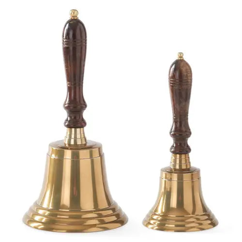13" Brass Hand Bells w/Dark Brown Wood Handle
