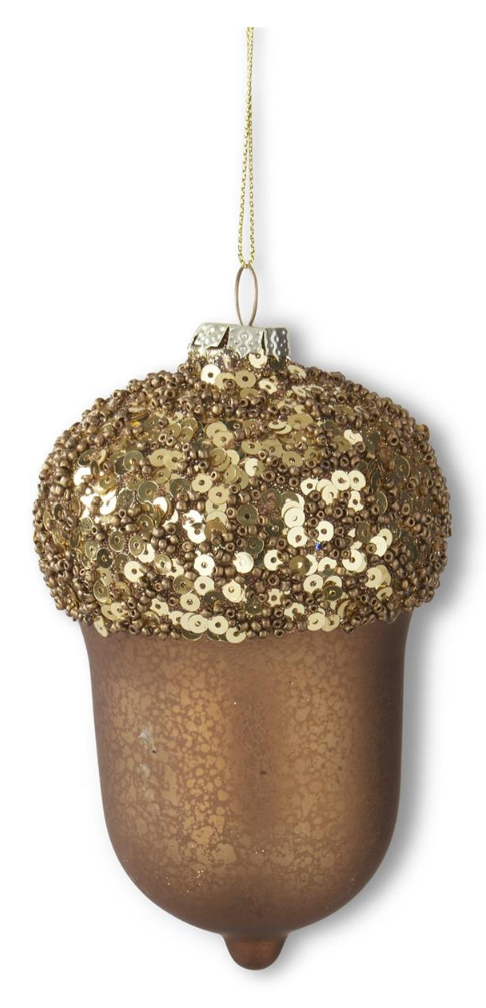 5.5" Brown Mercury Glass Acorn Ornament w/Glittered Beaded Top