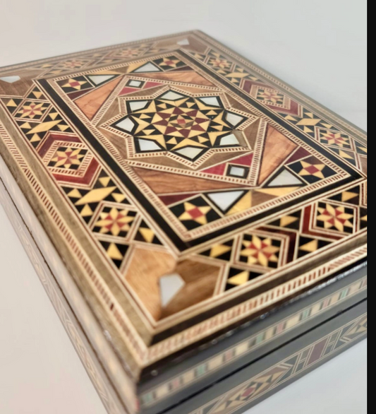 Small Jewelry Box w/ Red Velvet interior- Marquetry Inlaid