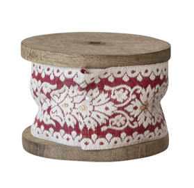 6 Yard 1-3/4"W Cotton & Fabric Jacquard Ribbon on Wood Spool