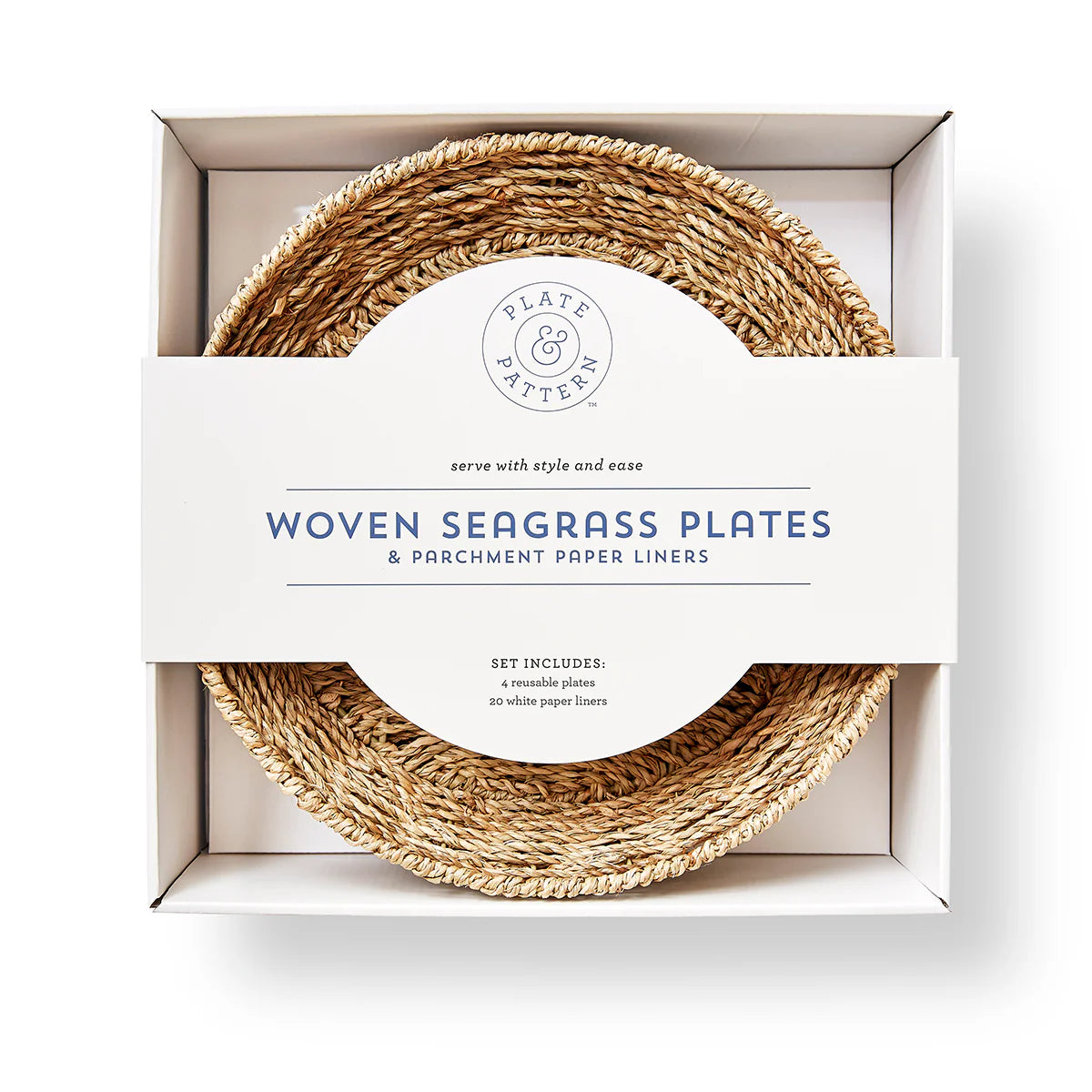 Set/4 Woven Seagrass Plates- w/ 20" White Liners