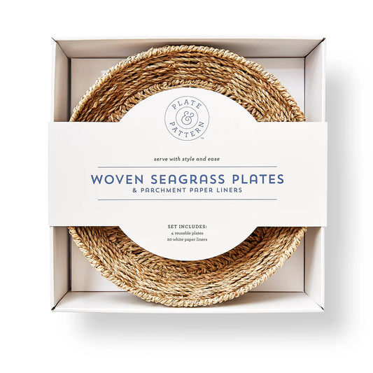 Set/4 Woven Seagrass Plates- w/ 20" White Liners