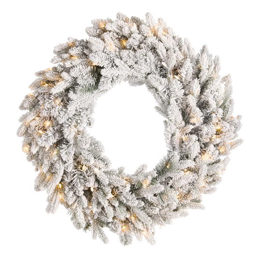 Pre-Lit Flocked Noble Fir Wreath