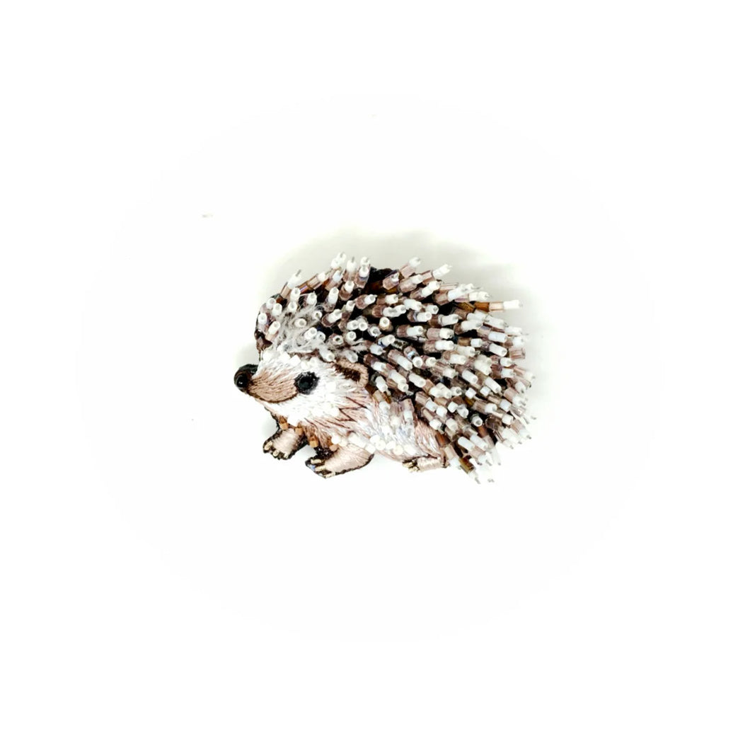 White Hedgehog Brooch Pin