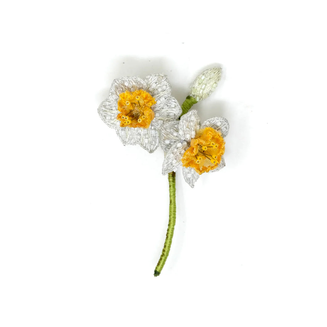 White Daffodils Brooch Pin