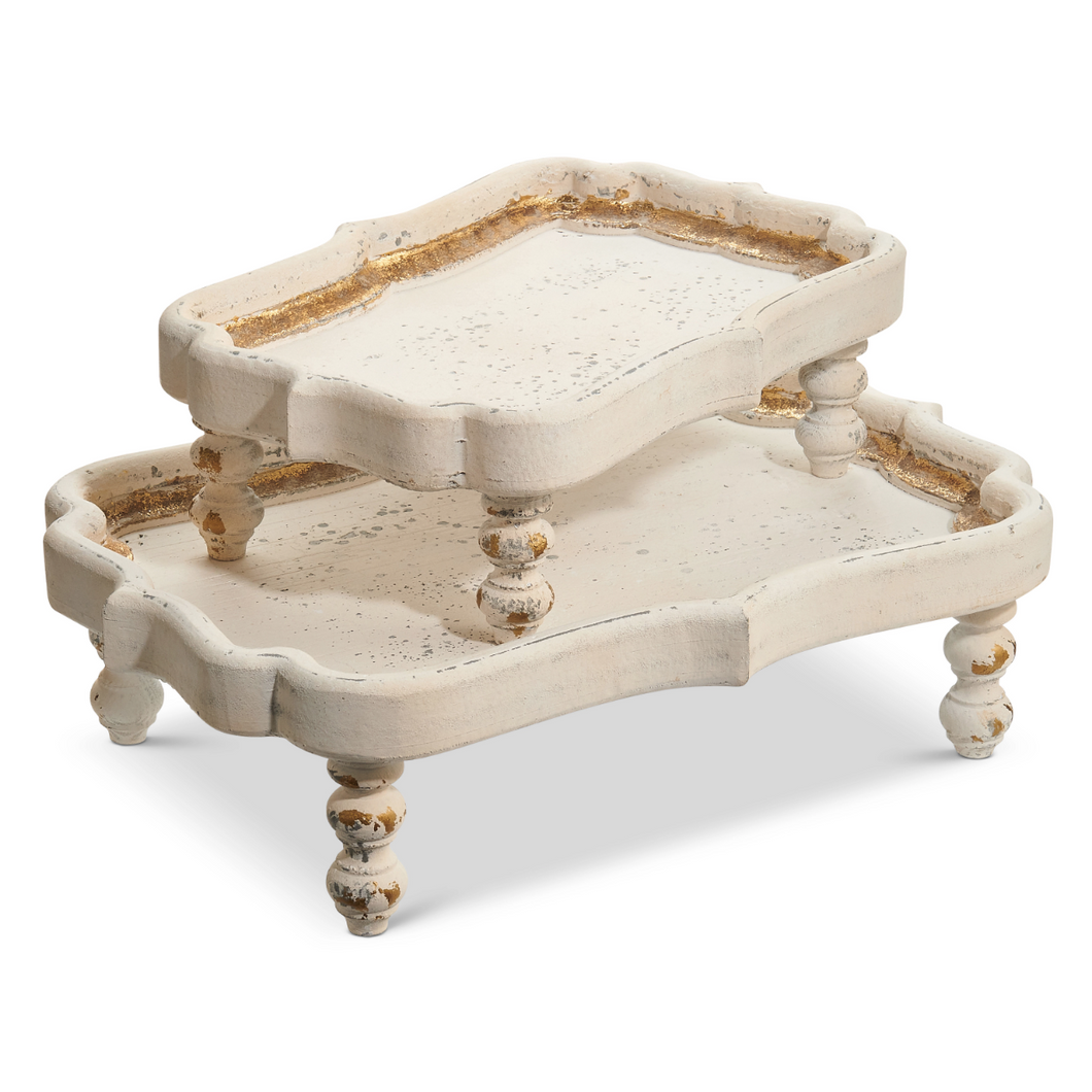 Distressed White Footed Trays