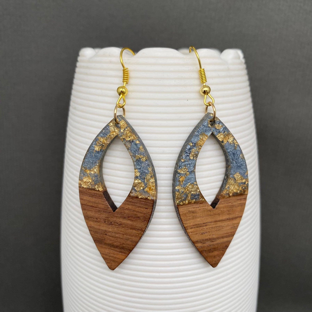 Resin & Wood Splicing Geometric Earrings