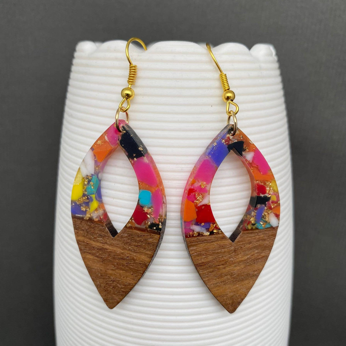 Resin & Wood Splicing Geometric Earrings