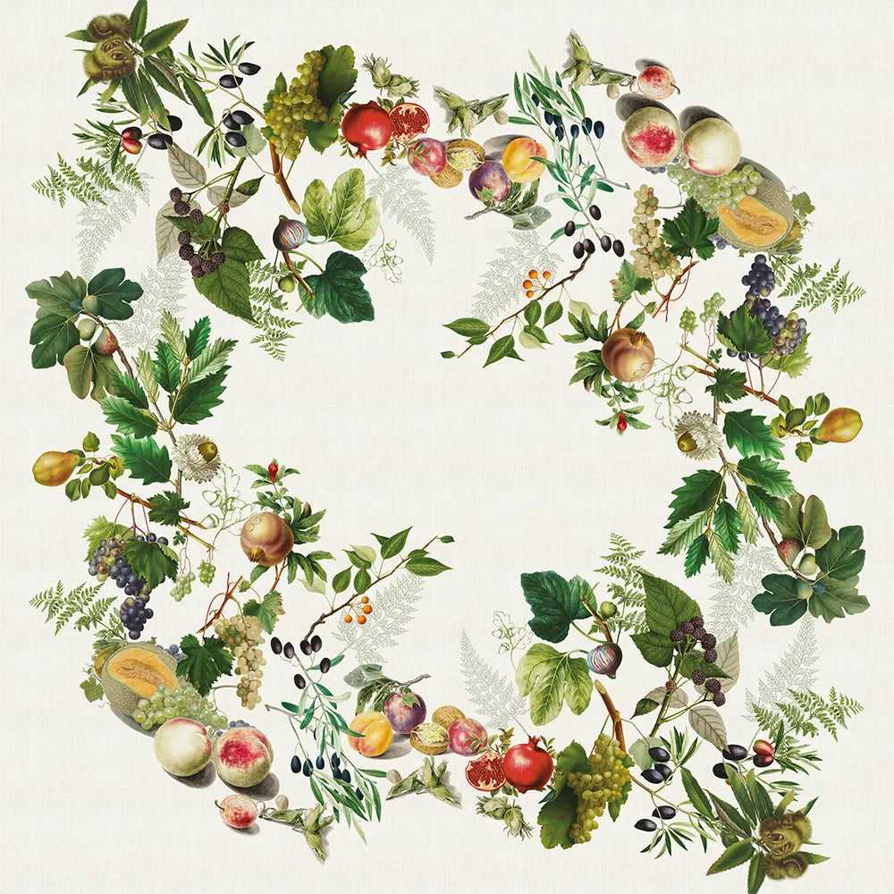 61"x 102" Abondance D'Automne Naturel Tablecloth , Cotton-Linen Blend