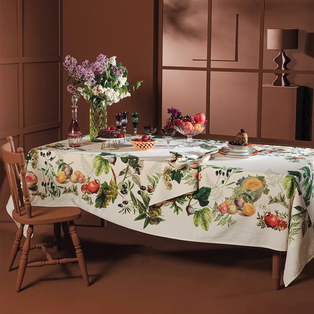 61"x 102" Abondance D'Automne Naturel Tablecloth , Cotton-Linen Blend