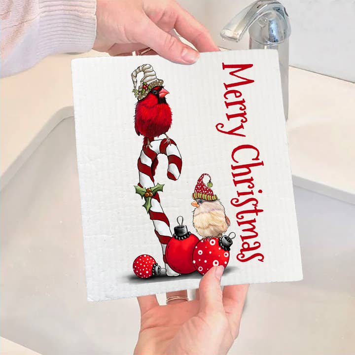 Christmas Red Cardinal Swedish Dish Cloth