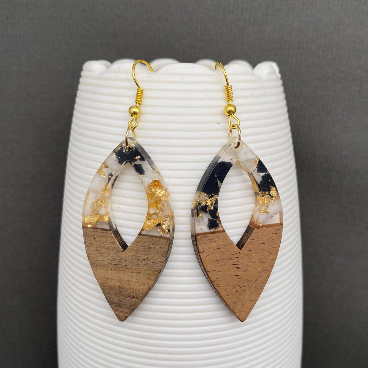 Resin & Wood Splicing Geometric Earrings