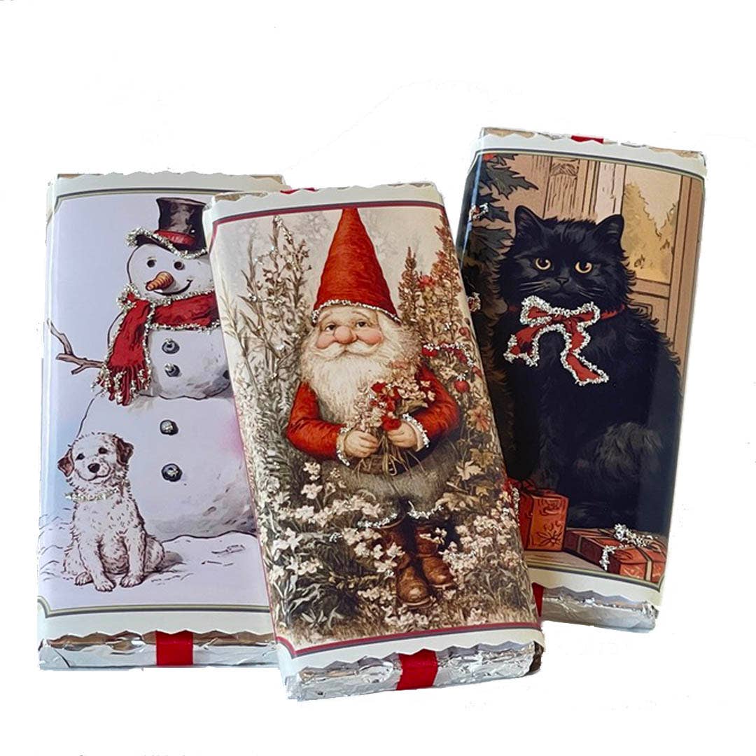 Chocolate Bars New Holiday 2025: 1/2 Milk 1/2 Dark / Gnome Santa