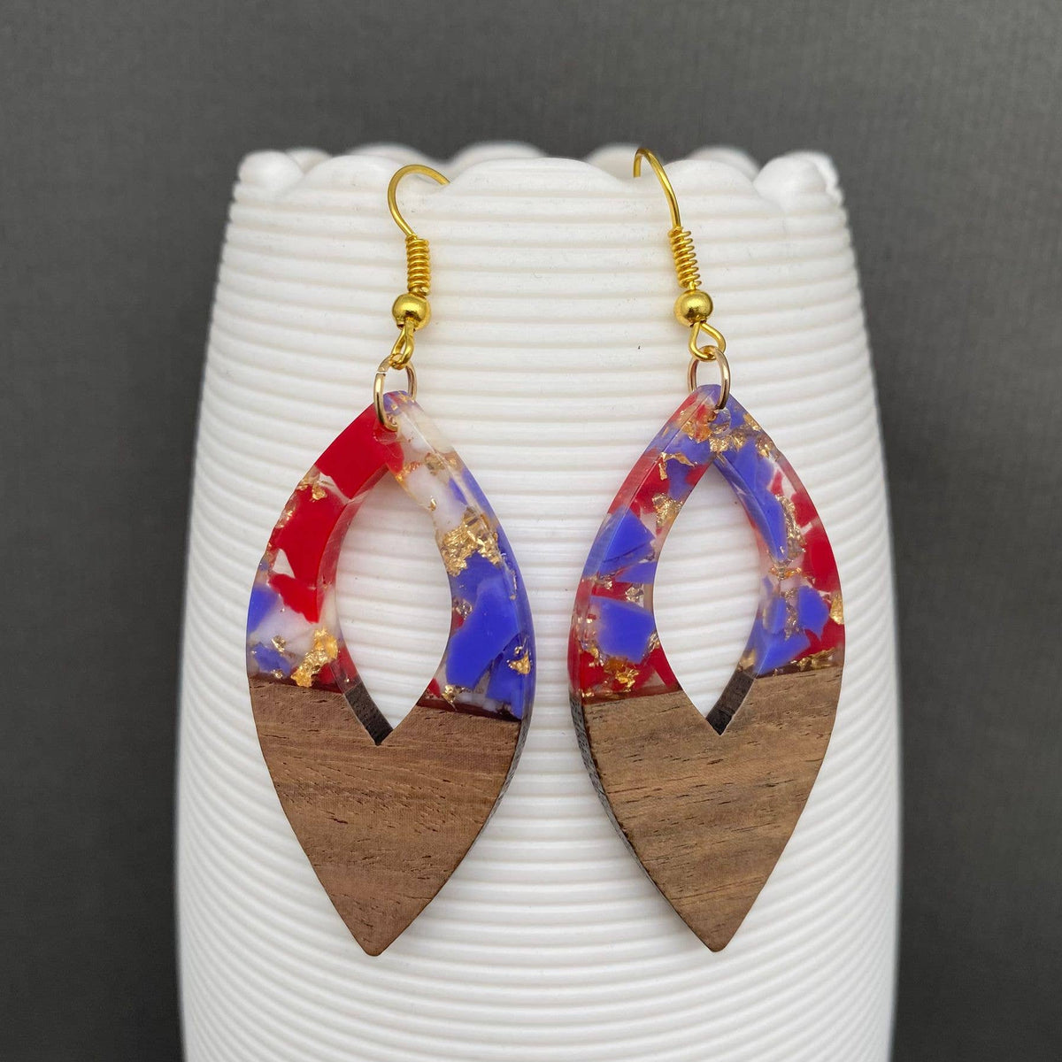 Resin & Wood Splicing Geometric Earrings