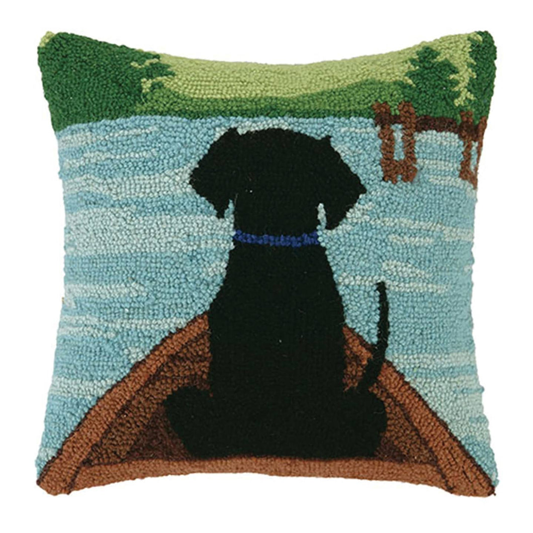 Black Lab In Canoe Hook Pillow