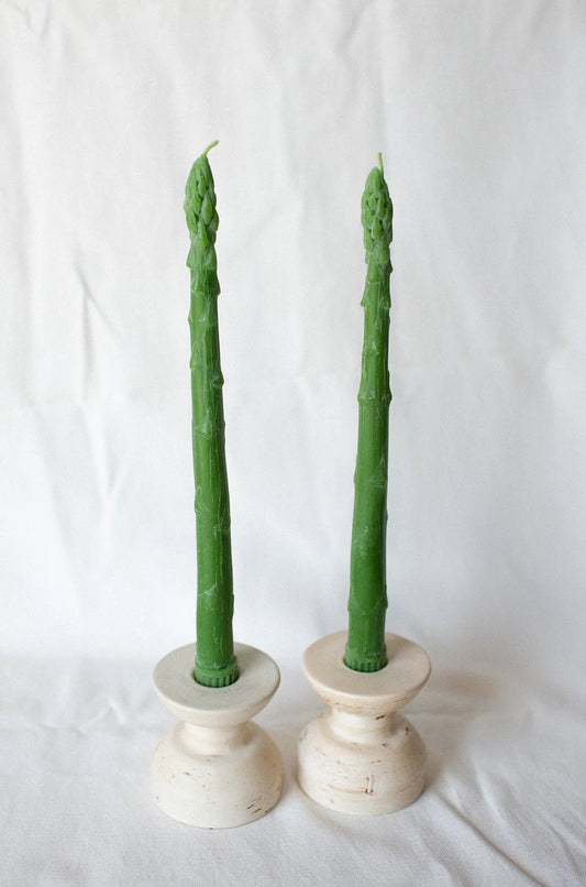 9" Tall BEESWAX ASPARAGUS TAPER CANDLES-Set of 2