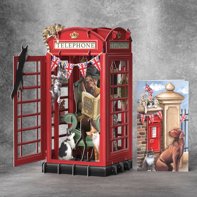 3D POP UP DOG & BONE LONDON PHONE BOOTH GREETING CARD