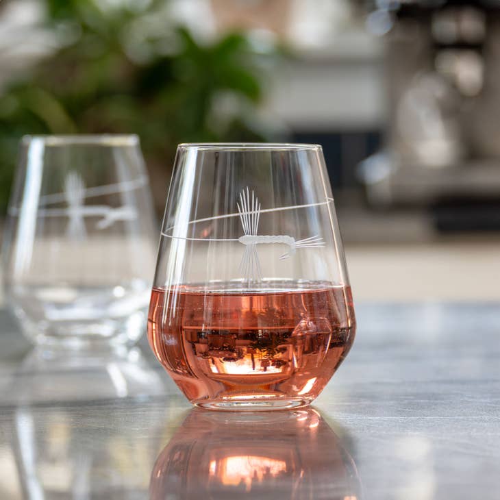 18 Oz. Fly Fishing Stemless Wine Glass