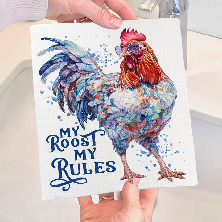 'My Roost My Rules' Rooster Swedish Dishcloth