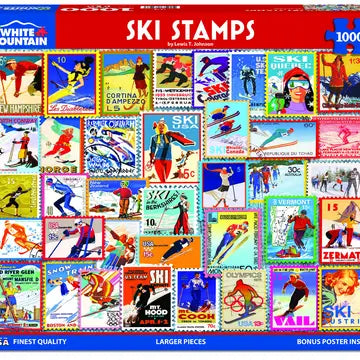 24x30" Ski Stamps - 1000 Piece Jigsaw Puzzle