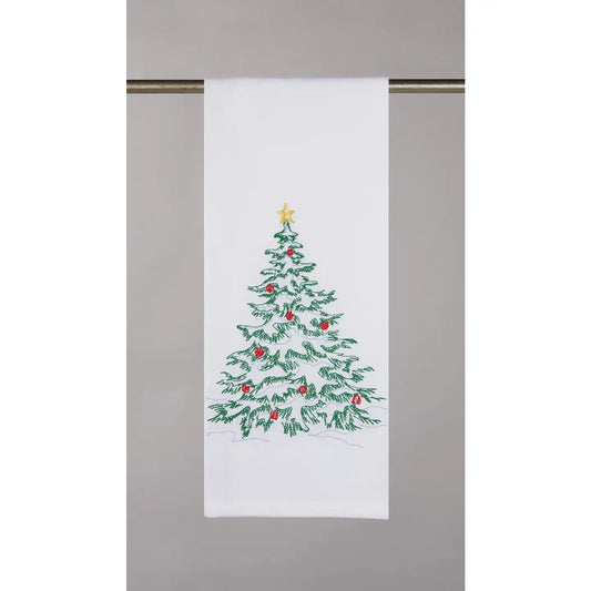 Snowy Tree Embroidered Kitchen Towel