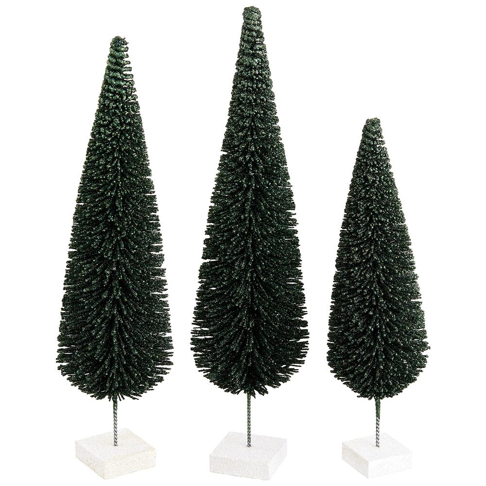 11-15" Glittered Bottle Brush Trees, S/3