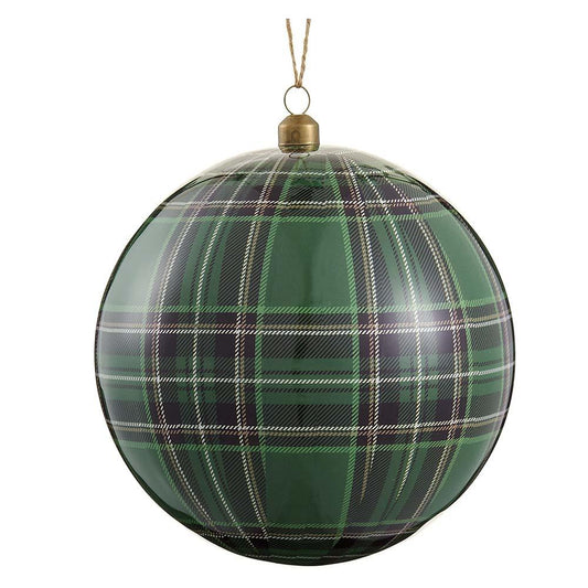 6" Plaid Ball Ornament, Green