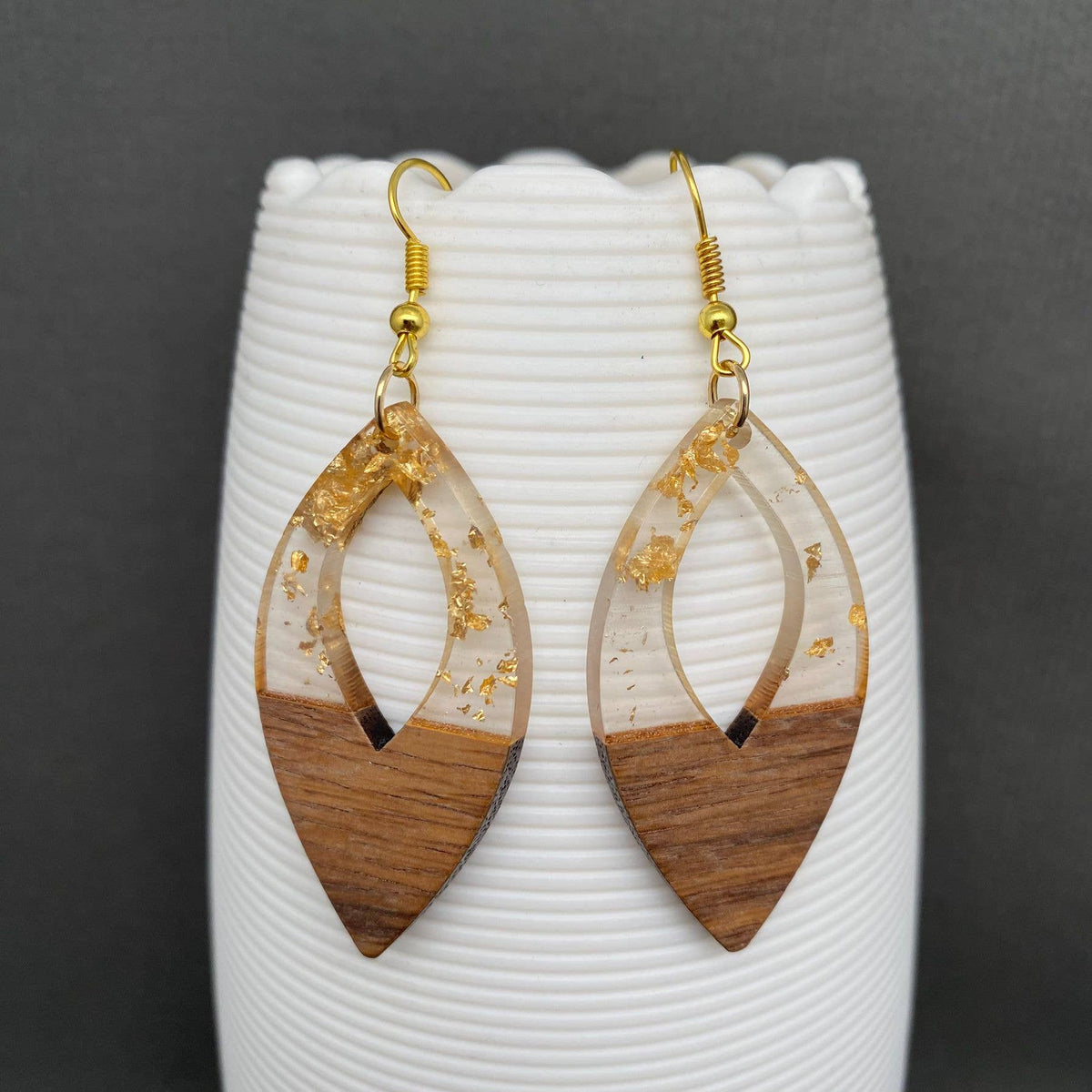 Resin & Wood Splicing Geometric Earrings