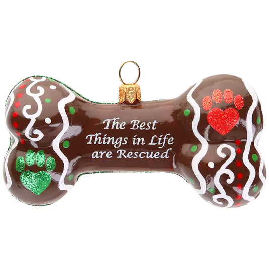 The Best Things in Life are Rescued Dog Bone Ornament