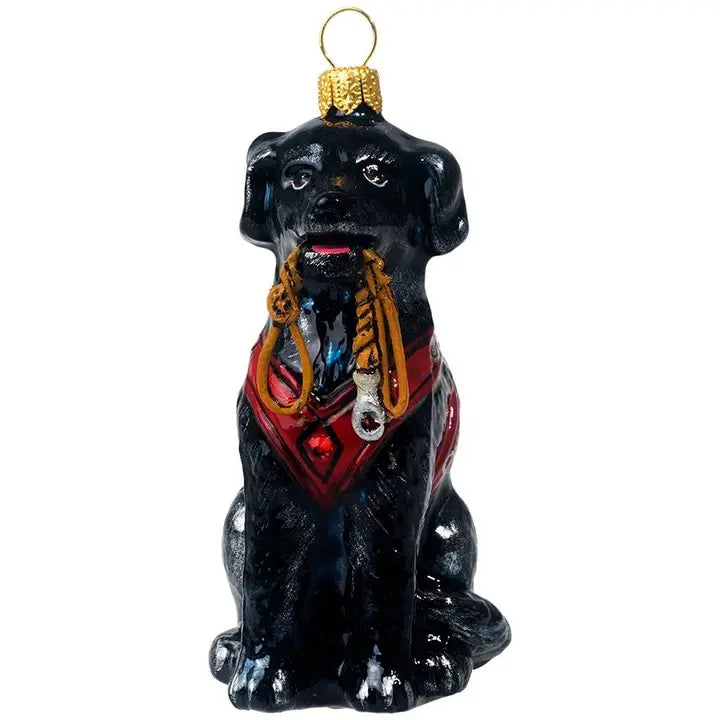 Black Lab w- Vest/Leash Ornament