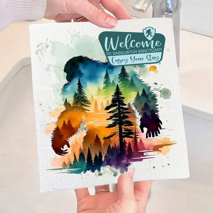 Sasquatch Sanctuary Big Foot Swedish Dishcloth