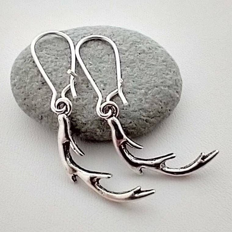 Silver Antler Dangle Earrings