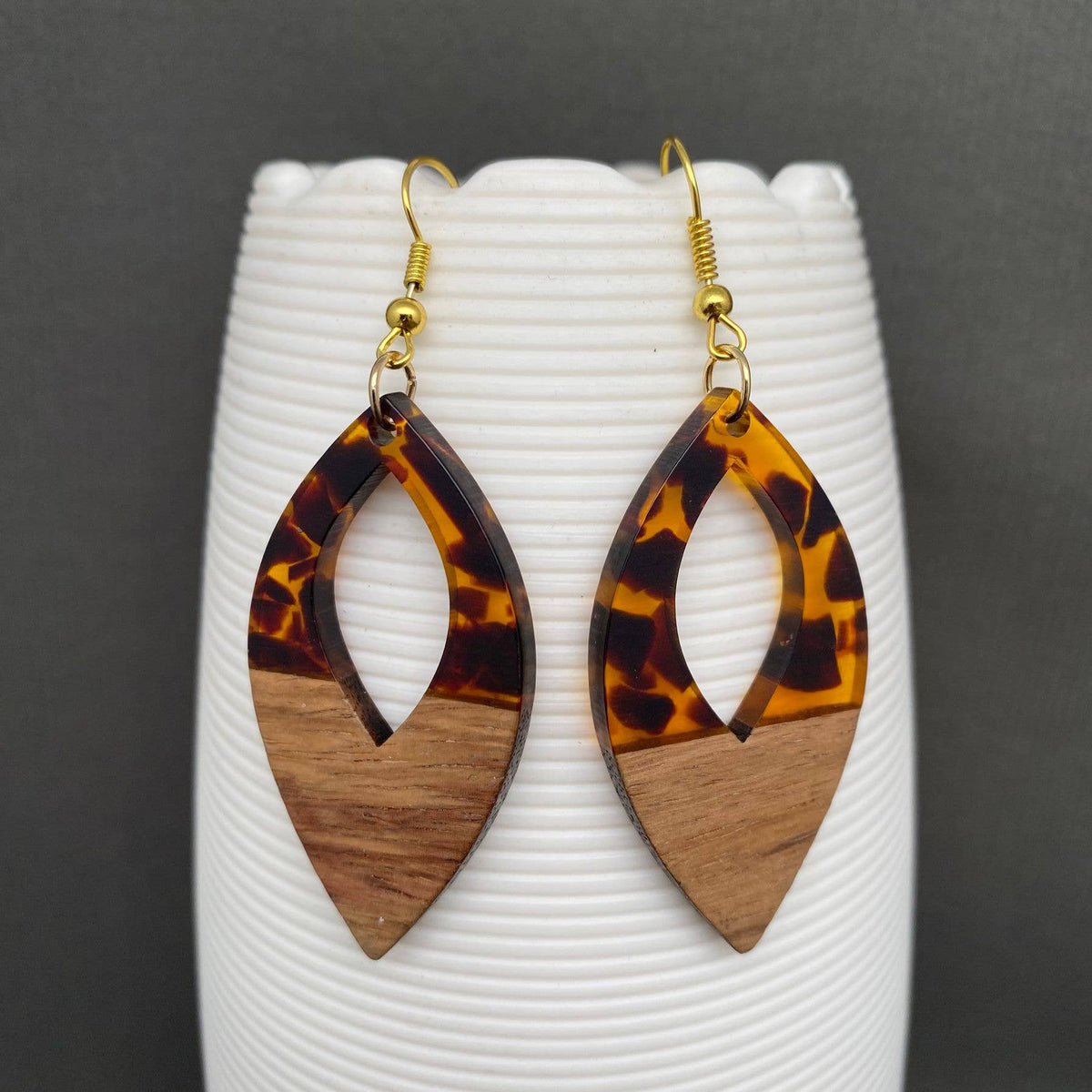Resin & Wood Splicing Geometric Earrings