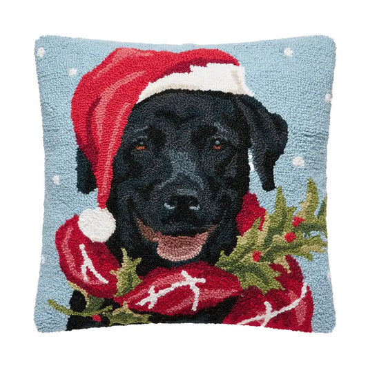 Holiday Black Lab Hook Pillow