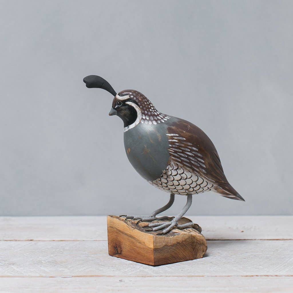 Quail California Carved Wooden Ornament