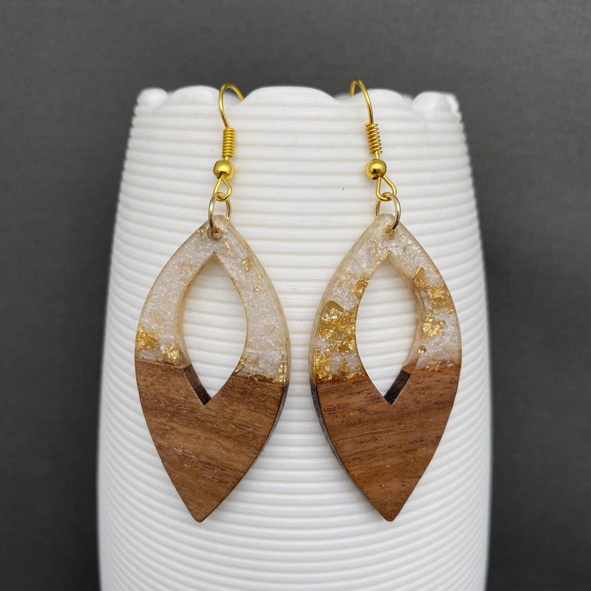 Resin & Wood Splicing Geometric Earrings