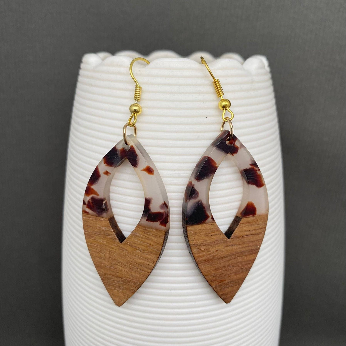 Resin & Wood Splicing Geometric Earrings