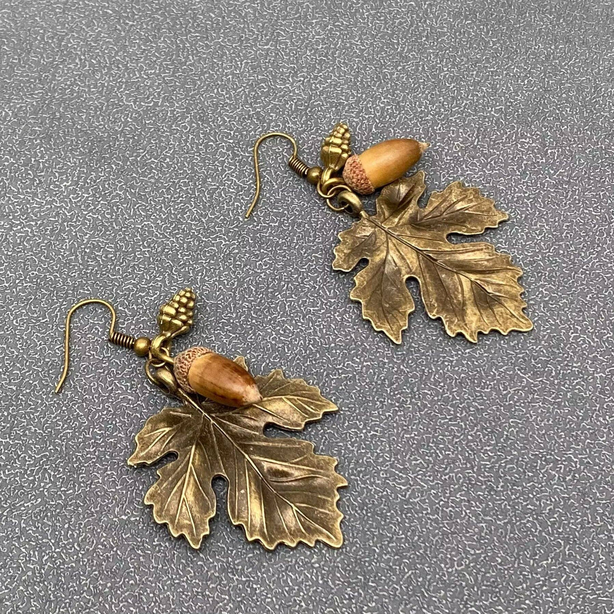 Acorn & Metal Maple Leaves Charm DangleEarrings