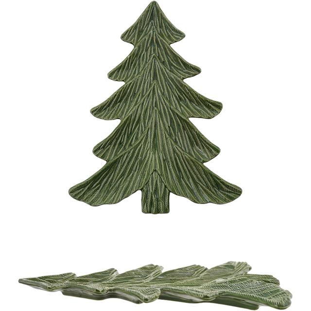 Debossed Ceramic Tree Shaped Platter, Greeen