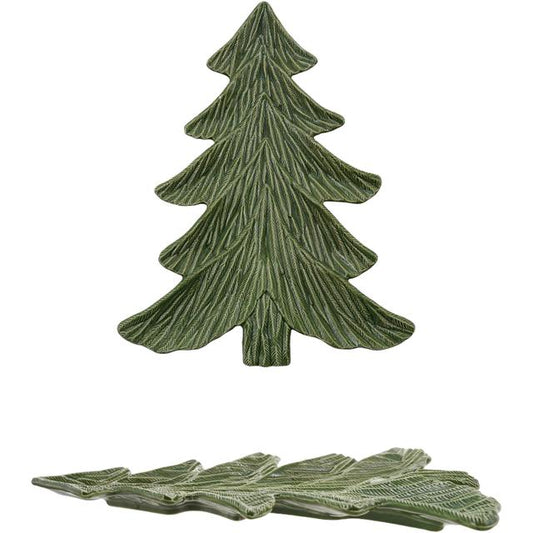 Debossed Ceramic Tree Shaped Platter, Greeen